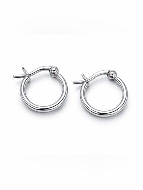 Sterling Silver 925 Hoop Earrings - Silver 2x14mm